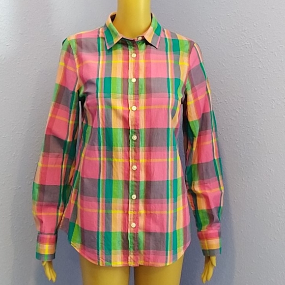 NWOT Plaid Rainbow J.Crew Perfect Button Down S - Picture 3 of 4